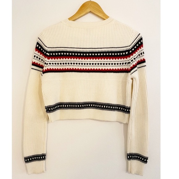 Torn by Ronny Kobo Crew Neck Cream Crop Sweater with Red and Black Design, XS - Picture 5 of 7